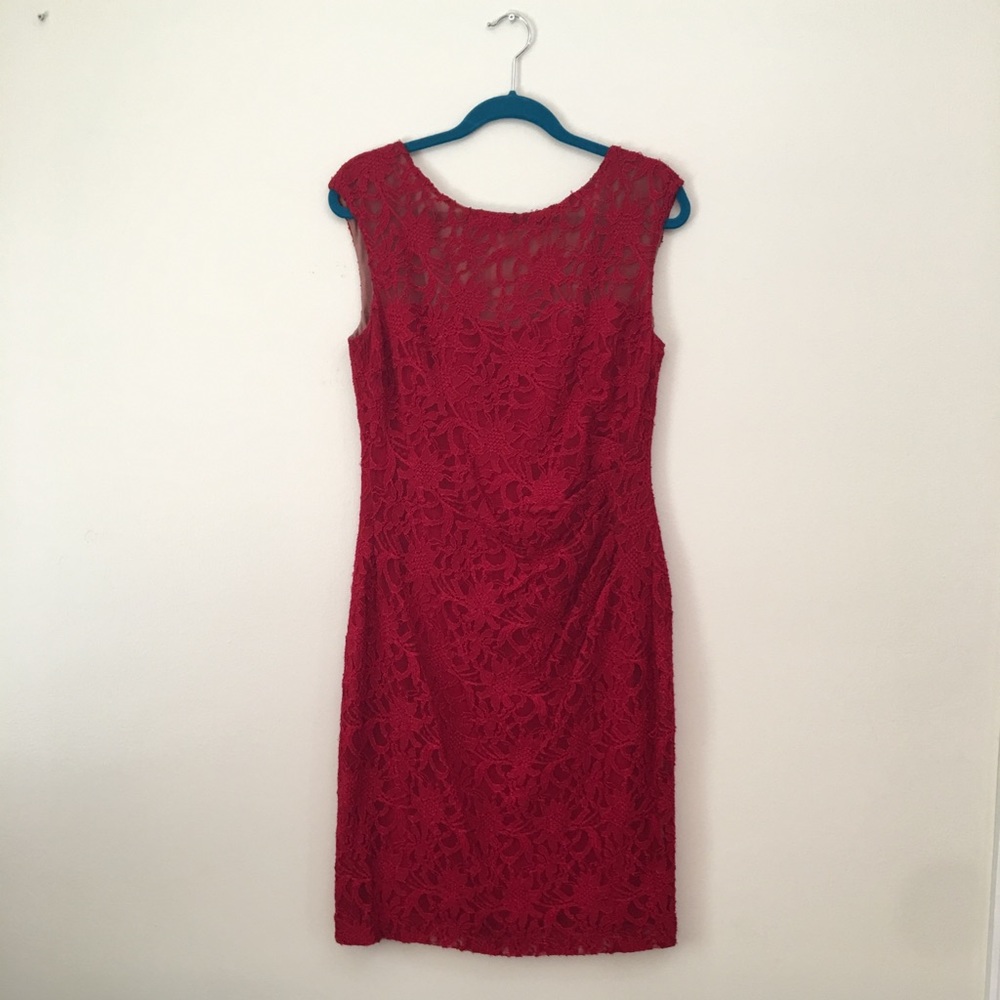 Ralph Lauren Crimson Lace Midi Dress